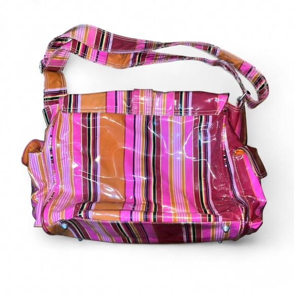 KD Y2K 2000 Pink and Orange Striped Vinyl Shoulder Bag - Picture 2 of 7